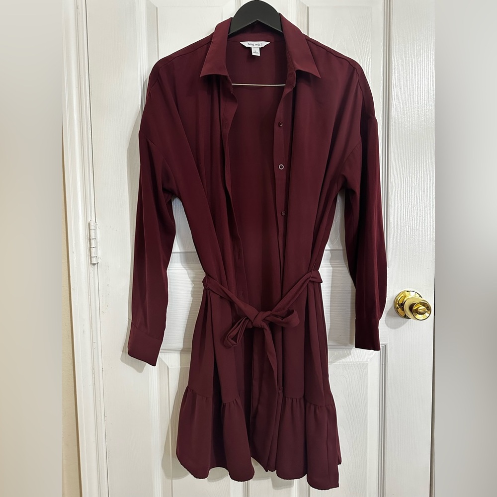 Nine West Deep Red Long Sleeve Dress